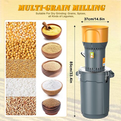 Grain Mill Corn Grinder, 1000w Electric Feed Grinder Dust-Free Dry Cereals Grinder with Detachable Hopper & 5 Sieves for Farm Home 6.6 Gallons (25L) in Saudi Arabia