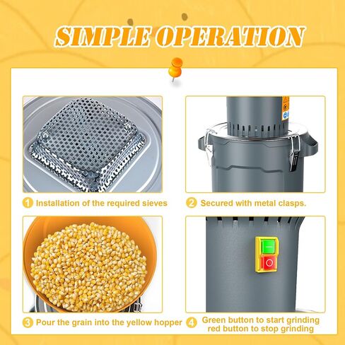 Grain Mill Corn Grinder, 1000w Electric Feed Grinder Dust-Free Dry Cereals Grinder with Detachable Hopper & 5 Sieves for Farm Home 6.6 Gallons (25L) in Saudi Arabia