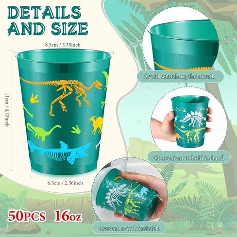 Lallisa 50 Pcs 16 oz Dinosaur Cups, Plastic Dinosaur Birthday Party Supplies Dinosaur Cups Tumbler for Kids Dinosaur Party Favors Table Decorations in Saudi Arabia