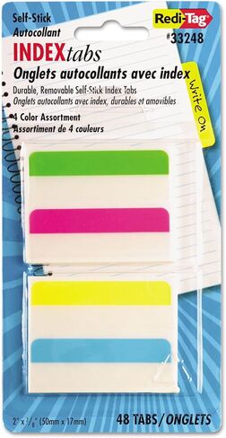 علامات تبويب الفهرس القابلة للإزالة للكتابة على علامة Redi، 2 × 11/16 بوصة، 48 علامة تبويب في كل عبوة، 4 ألوان متنوعة، عبوة واحدة (33248) (RTG33248) in Kuwait