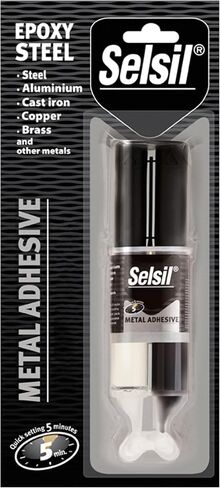 SELSIL Quick Epoxy Metal Adhesive Syringe, Strongest Glue for Metal to Metal Bonding, 5-Minute Curing Heavy Duty Epoxy Glue, Solvent-Resistant, Reinforced with Steel, Grey, 1 oz (28 g) Pack of 1 in Saudi Arabia