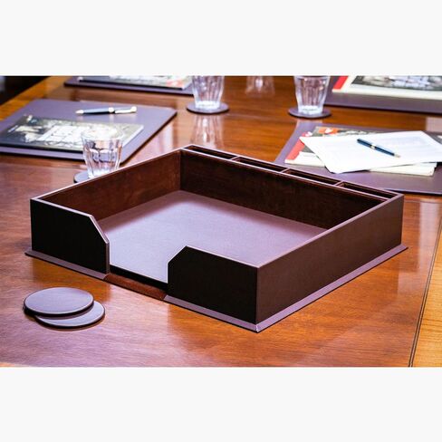 Dacasso Brown Leatherette 23-Piece Conference Room Set - Executive Desk Surface Protector - Luxury Table Pad Blotters & Round Coasters in Saudi Arabia