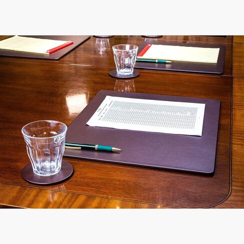 Dacasso Brown Leatherette 23-Piece Conference Room Set - Executive Desk Surface Protector - Luxury Table Pad Blotters & Round Coasters in Saudi Arabia