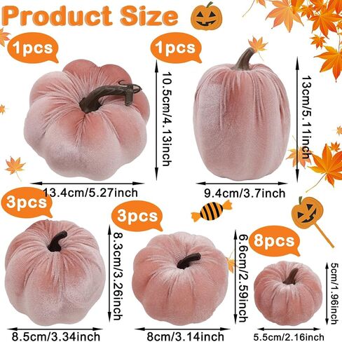 Yatinkim 16Pcs Pink Fake Foam Pumpkins Decorating Velvet Fabric Pumpkin Bulk Fall Table Bowl Centerpiece Farmhouse Harvest Decorative Halloween in Saudi Arabia