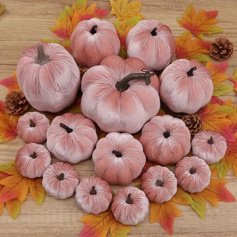 Yatinkim 16Pcs Pink Fake Foam Pumpkins Decorating Velvet Fabric Pumpkin Bulk Fall Table Bowl Centerpiece Farmhouse Harvest Decorative Halloween in Saudi Arabia