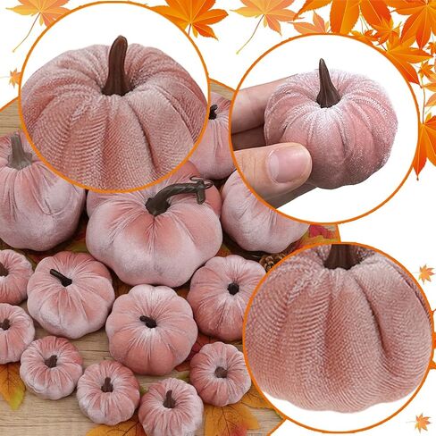 Yatinkim 16Pcs Pink Fake Foam Pumpkins Decorating Velvet Fabric Pumpkin Bulk Fall Table Bowl Centerpiece Farmhouse Harvest Decorative Halloween in Saudi Arabia