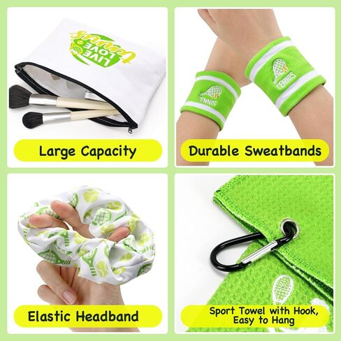 هدايا التنس، منشفة التنس، حقيبة مكياج، سوار المعصم، مجموعة هدايا سكرانشي لمدربي التنس، اللاعبين، عشاق التنس، هدية فريدة من نوعها لعشاق الرياضة، عيد الميلاد، النساء، السيدات، الفتيات، أفكار الهدايا in Kuwait