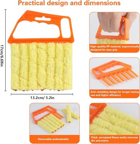 أداة تنظيف الستائر الفينيسية ذات 4 نوافذ، منفضة ستائر للتنظيف، أداة تنظيف الغبار بفرشاة من الألياف الدقيقة ذات 7 أصابع لمصاريع النوافذ، مكيف الهواء، أداة تنظيف الستائر الخشبية المصنوعة من الفينيل in Kuwait