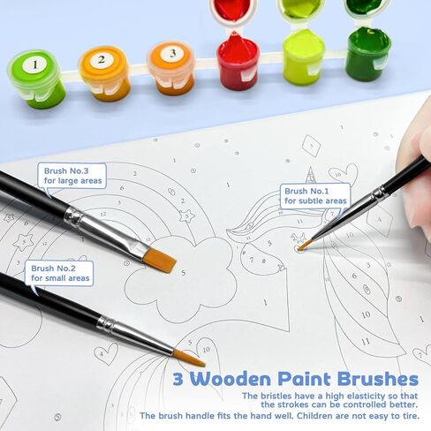 طلاء ناريولار بالأرقام للأطفال الذين تتراوح أعمارهم بين 4-8-12 عامًا مع ورق مقوى مطبوع مسبقًا مقاس 7 × 9.5 بوصة، وأواني طلاء أكريليك و3 فرش طلاء، ديكور غرفة هدايا حرفية للأطفال، (وحيد القرن الوردي in Kuwait