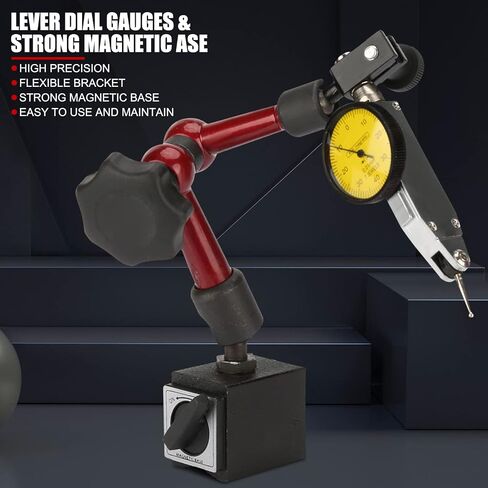 EVTSCAN 0 to 0.8mm Lever Type Test Indicator with Magnetic Base Set, 32mm Dial Diameter with Rotating Bezel and 200mm Flexible Adjustable Arm in Saudi Arabia