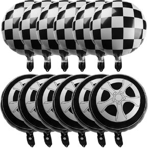 12 قطعة من بالونات الإطارات باللونين الأسود والأبيض، بالونات من رقائق معدنية لعجلة سباق السيارات مقاس 45.72 سم لاستحمام الطفل، تكشف عن الجنس، موضوع السباق، مستلزمات حفلات أعياد الميلاد in Kuwait