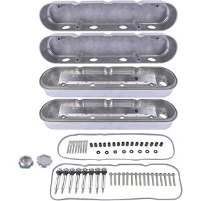 Pair Black Finned Cast Aluminum Valve Covers with Coil Mounts and Covers Replacement for Chevy SBC LS V8 293 325 376 427 LS1 LS2 LS3 LS6 LS7 in Kuwait