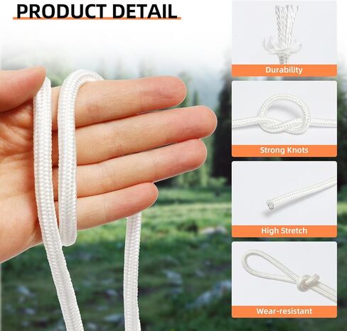 حبل نايلون، 1/4 بوصة 100 قدم نايلون بولي حبل بوليستر قوي للتخييم، المشي لمسافات طويلة، حبل الغسيل، ربطة العنق، سارية العلم، البحرية، التأرجح في الهواء الطلق وداخل المنزل (6 مم برتقالي) in Kuwait