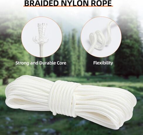 حبل نايلون، 1/4 بوصة 100 قدم نايلون بولي حبل بوليستر قوي للتخييم، المشي لمسافات طويلة، حبل الغسيل، ربطة العنق، سارية العلم، البحرية، التأرجح في الهواء الطلق وداخل المنزل (6 مم برتقالي) in Kuwait