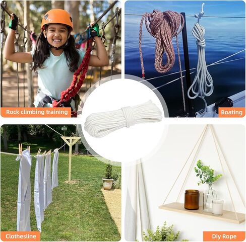 حبل نايلون، 1/4 بوصة 100 قدم نايلون بولي حبل بوليستر قوي للتخييم، المشي لمسافات طويلة، حبل الغسيل، ربطة العنق، سارية العلم، البحرية، التأرجح في الهواء الطلق وداخل المنزل (6 مم برتقالي) in Kuwait