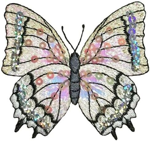 رقعة مزخرفة بالكي على شكل فراشة - ترتر، شارة حشرة بيضاء 3-1/8 بوصة - مثالية للقبعات والقمصان والأحذية والجينز والحقائب وتزيين الخياطة والحرف اليدوية in Kuwait