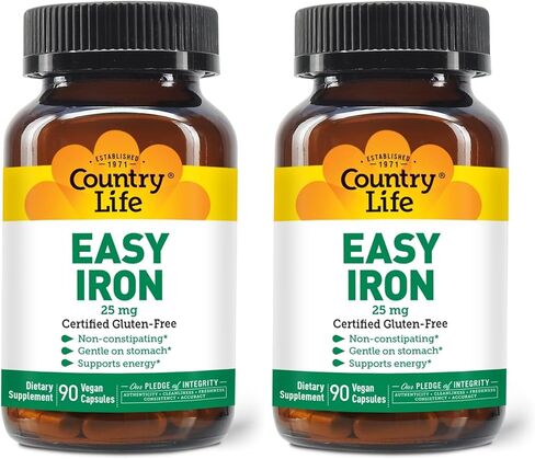 Country Life Easy Iron 25mg Capsules - Gentle Non-Constipating Ferrochel - Vegan Vitamin Supplement for Women & Men - Supports Body Energy - Multivitamin with Iron in Saudi Arabia