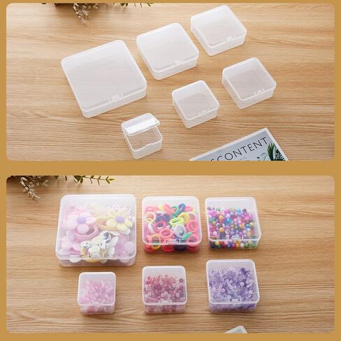 حاويات صندوق تخزين بلاستيكية شفافة صغيرة مربعة الشكل من جودما، 4 قطع مع أغطية مفصلية للأشياء الصغيرة والمشروعات اليدوية الأخرى (4.92 × 4.92 × 1.38 بوصة) in Kuwait