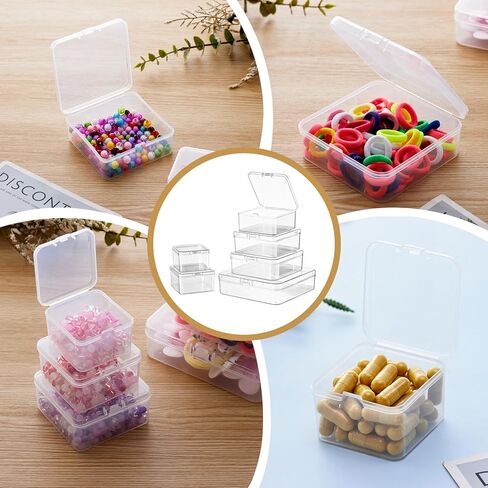 حاويات صندوق تخزين بلاستيكية شفافة صغيرة مربعة الشكل من جودما، 4 قطع مع أغطية مفصلية للأشياء الصغيرة والمشروعات اليدوية الأخرى (4.92 × 4.92 × 1.38 بوصة) in Kuwait