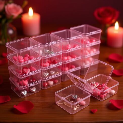 حاويات صندوق تخزين بلاستيكية شفافة صغيرة مربعة الشكل من جودما، 4 قطع مع أغطية مفصلية للأشياء الصغيرة والمشروعات اليدوية الأخرى (4.92 × 4.92 × 1.38 بوصة) in Kuwait