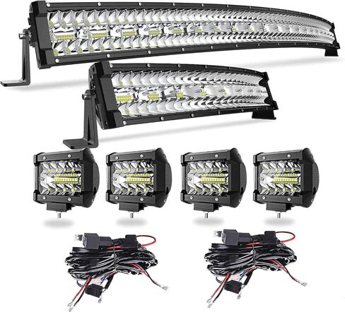Generic 42Inch 780W + 22Inch 390W Curved LED Light Bar Triple Row Flood Spot Combo Beam Off Road Lights + 4pcs 4Inch 60W Led Fog Lights W/2PCS Rocker Switch Wiring Harness for Jeep Trucks ATV Boat in Saudi Arabia