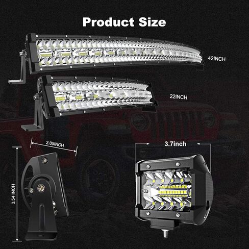Generic 42Inch 780W + 22Inch 390W Curved LED Light Bar Triple Row Flood Spot Combo Beam Off Road Lights + 4pcs 4Inch 60W Led Fog Lights W/2PCS Rocker Switch Wiring Harness for Jeep Trucks ATV Boat in Saudi Arabia