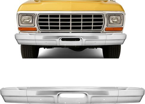 المصد الأمامي KUAFU متوافق مع 1978 1979 Ford Bronco F100 F150 لاستبدال FO1002148 W/O فتحات شريط التأثير من الفولاذ الكروم الفضي شريط الوجه 3 قطع in Saudi Arabia
