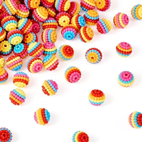200Pcs 10mm Round Rainbow Beads Resin Berry Spacer Beads Bubblegum Combined Loose Spacer Bead for Earring Necklace Jewelry Making DIY Supplies in Saudi Arabia