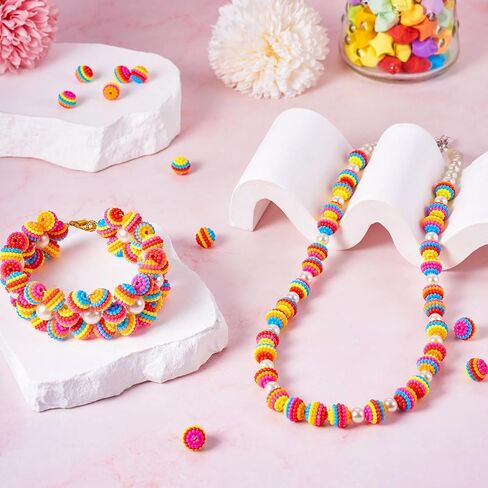 200Pcs 10mm Round Rainbow Beads Resin Berry Spacer Beads Bubblegum Combined Loose Spacer Bead for Earring Necklace Jewelry Making DIY Supplies in Saudi Arabia