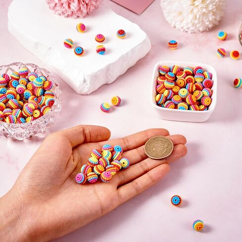 200Pcs 10mm Round Rainbow Beads Resin Berry Spacer Beads Bubblegum Combined Loose Spacer Bead for Earring Necklace Jewelry Making DIY Supplies in Saudi Arabia