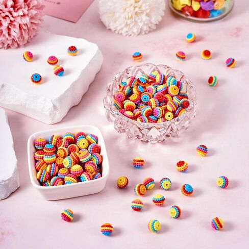 200Pcs 10mm Round Rainbow Beads Resin Berry Spacer Beads Bubblegum Combined Loose Spacer Bead for Earring Necklace Jewelry Making DIY Supplies in Saudi Arabia