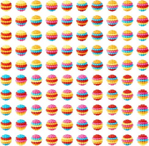 200Pcs 10mm Round Rainbow Beads Resin Berry Spacer Beads Bubblegum Combined Loose Spacer Bead for Earring Necklace Jewelry Making DIY Supplies in Saudi Arabia