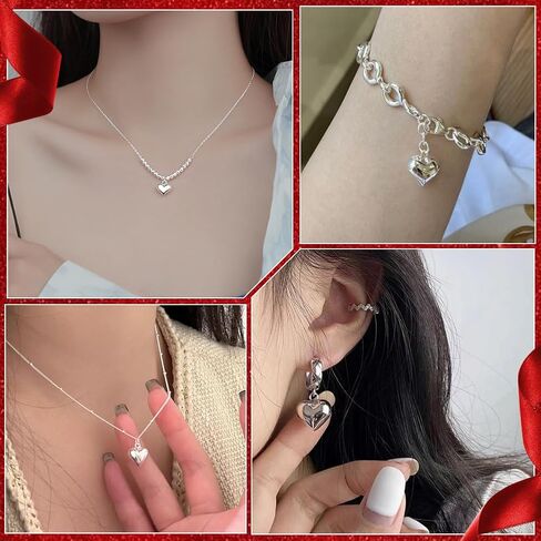 Beebeecraft 1 Box Small Heart Charms 925 Sterling Silver 3D Heart Charm with Jump Rings Love Hearts Dangle Charms in Saudi Arabia