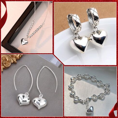 Beebeecraft 1 Box Small Heart Charms 925 Sterling Silver 3D Heart Charm with Jump Rings Love Hearts Dangle Charms in Saudi Arabia
