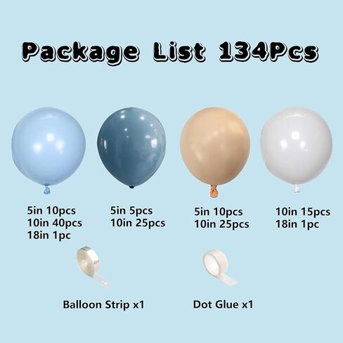 مجموعة قوس البالونات الزرقاء، 132 قطعة من البالونات الزرقاء الفاتحة المغبرة مع بالونات بنية مزدوجة محشوة لحفلات استقبال المولود الجديد، وإظهار الجنس، ومستلزمات تزيين الحفلات ذات طابع الدب عيد الميلاد in Kuwait