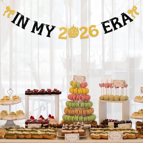 لافتة In My 2026 Era - زينة ذهبية لامعة لرأس السنة الجديدة السعيدة، وداعًا 2025 مرحبًا 2026 زينة احتفالات العام الجديد ذهبي أسود لامع in Kuwait