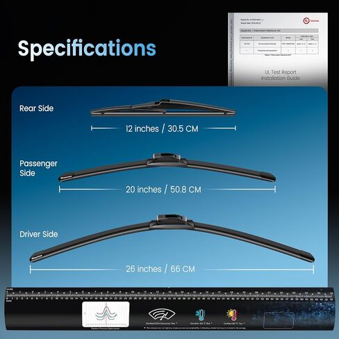 Pack of 3 Wiper Blades 26"+20"+12"; Lab Tested 500K Endurance & High/Low Temp; Optimized Pressure; Specific for Toyota Highlander 2008-2019, Lexus GX460 2010-2023 in Saudi Arabia