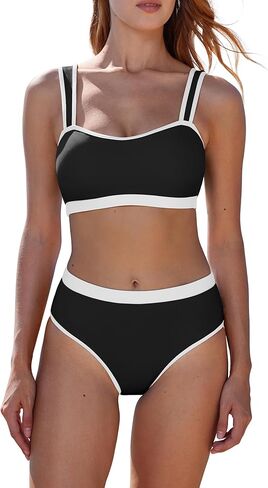 MOOSLOVER Women Sporty Color Block Bikini Sets Cheeky High Cut Two Piece Swimsuit in Kuwait