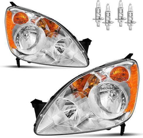 Headlights Assembly for 2005-2006 Honda CR-V 4-Door Sport Headlamp Replacement Chrome Housing Amber Reflector Driver & Passenger Side in Saudi Arabia
