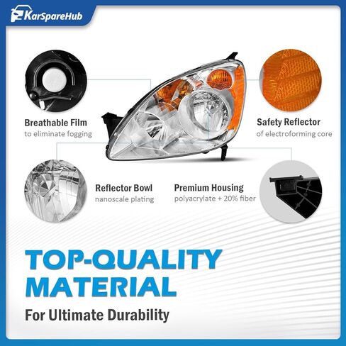Headlights Assembly for 2005-2006 Honda CR-V 4-Door Sport Headlamp Replacement Chrome Housing Amber Reflector Driver & Passenger Side in Saudi Arabia