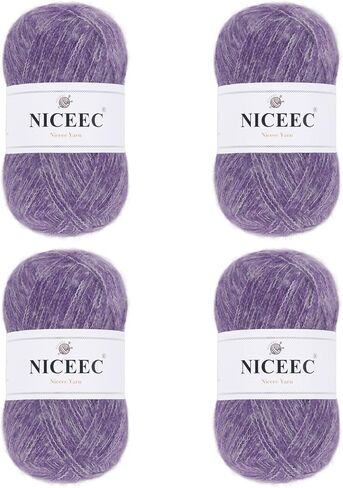 NICEEC 4 خيوط من الوبر الملونة، فائقة النعومة وطبقة واحدة، غزل فائق النعومة ورفيع للكروشيه والحياكة، 100% بوليستر، إجمالي 5.64 أونصة/1247 ياردة - أرجواني in Kuwait
