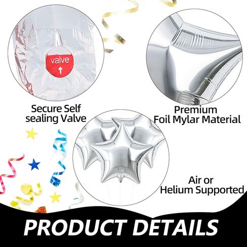 20 Pieces 18 Inch Star Foil Balloons, Metallic Mylar Star-Shaped Balloons for Birthdays, Baby Showers, Graduations, Weddings, Anniversaries, Christmas, New Year’s Eve, and Party Decorations (Silver) in Saudi Arabia