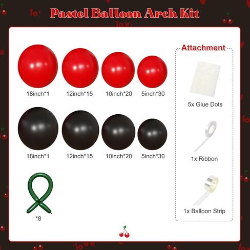 Red and Black Balloon Arch Kit, 140Pcs Red Black Cherry Balloons for Birthday Baby Shower Bachelorette Cherry Themed Party Decorations in Saudi Arabia