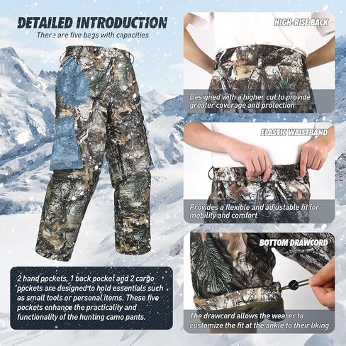 GUGULUZA Hunting Pants for Men, Silent Hunting Pants with Fleece Lining, Water Resistant Camo Clothes for Deer Hunting in Saudi Arabia