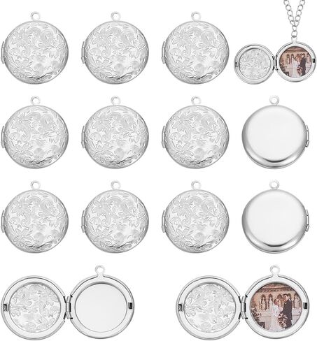 UNICRAFTALE 20pcs Stainless Steel Locket Pendants Flat Round Photo Frame Charms Locket Necklace Charms with Flower for Necklaces Bracelets Jewelry Making 30x28x5mm in Saudi Arabia