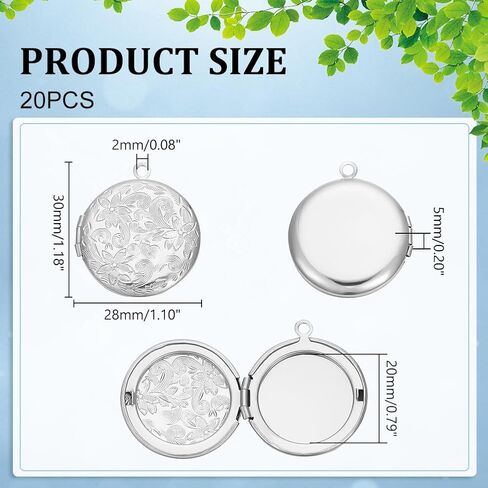 UNICRAFTALE 20pcs Stainless Steel Locket Pendants Flat Round Photo Frame Charms Locket Necklace Charms with Flower for Necklaces Bracelets Jewelry Making 30x28x5mm in Saudi Arabia
