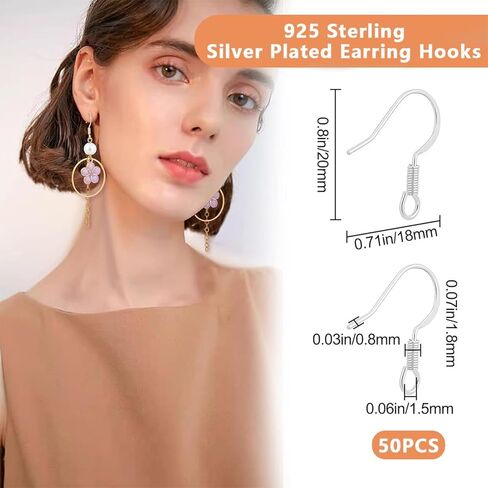 50 Sterling Silver Earring Hooks for DIY Jewelry Making, Crafting Supplies in Saudi Arabia
