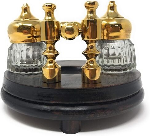 Madison Bay Co Double Clear Ribbed Inkwells with Wood and Brass Stand, Vintage R in Saudi Arabia