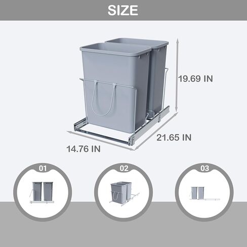 Double Pullout Trash Can for Under Kitchen Cabinets Include Double 35QT Trash Bin, 12 Gallon Garbage Bottom-Mount Recycling Bin Full Extension Slides, Doesn't Include Door Fittings in Saudi Arabia