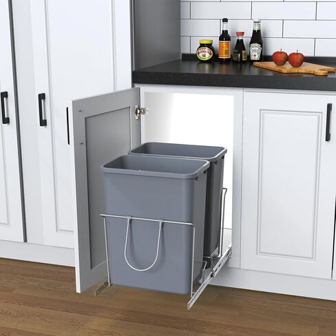 Double Pullout Trash Can for Under Kitchen Cabinets Include Double 35QT Trash Bin, 12 Gallon Garbage Bottom-Mount Recycling Bin Full Extension Slides, Doesn't Include Door Fittings in Saudi Arabia